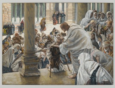 寺院でのラメの癒し、キリストの生涯の挿絵、1886-94年（板紙にトイレとガッシュ） 作： James Jacques Joseph Tissot