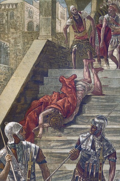 The Holy Staircase - The Scala Sancta - from "The Life of Our Lord Jesus Christ" - 1899 by James Tissot - Jacques Joseph (ジャック・ジョセフ) Tissot dit James Tissot (1836-1902) による「わが主イエス・キリストの生涯」。 作： James Jacques Joseph Tissot
