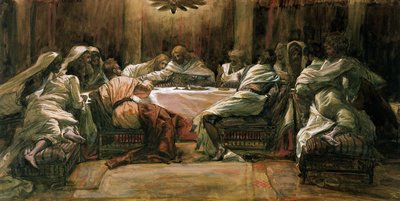 最後の晩餐。皿に手を浸しているユダ、「キリストの生涯」のイラスト、1884-96年（板紙にトイレとガッシュ） 作： James Jacques Joseph Tissot