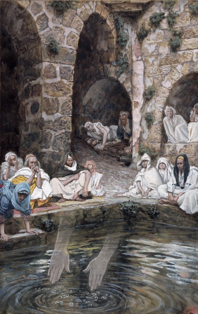 ベセスダのプール、「キリストの生涯」のイラスト、1886-94年（板紙にトイレとガッシュ） 作： James Jacques Joseph Tissot