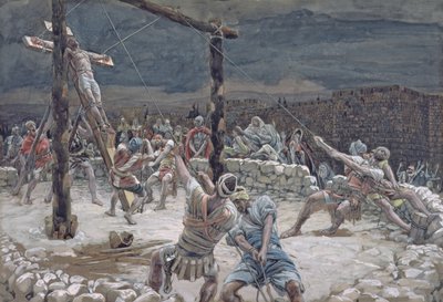 十字架の引き上げ、「キリストの生涯」のイラスト、1886-94年（板紙にトイレとガッシュ） 作： James Jacques Joseph Tissot