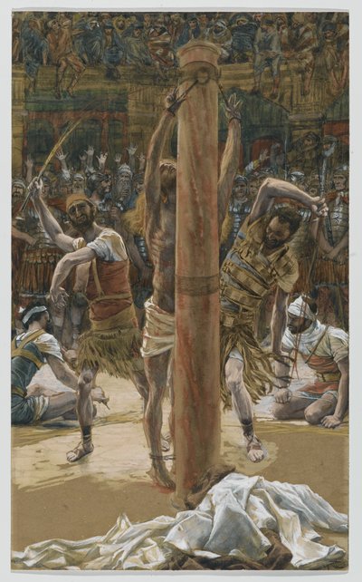 背中のむち打ち、私たちの主イエス・キリストの生涯からの挿絵、1886-94（紙の黒鉛の上にトイレ） 作： James Jacques Joseph Tissot