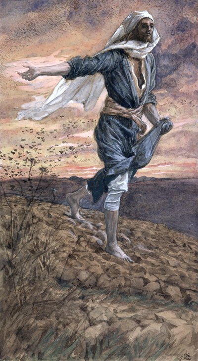 種まき、キリストの生涯の挿絵、1886-94年（板紙にトイレとガッシュ） 作： James Jacques Joseph Tissot