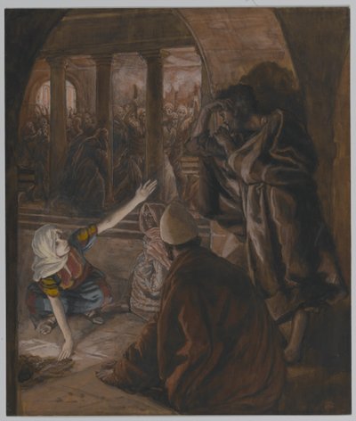 聖ペテロの第三の否定-非難のイエス・ルック、私たちの主イエス・キリストの生涯からのイラスト、1886-94（紙のグラファイトの上にトイレ） 作： James Jacques Joseph Tissot