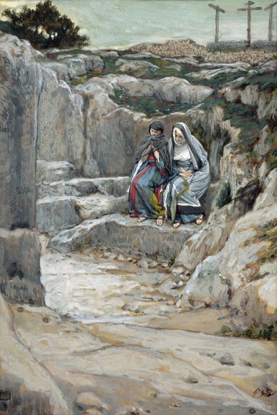 二人のマリアが墓を見ます、「キリストの生涯」のイラスト、1886-94年（板紙にトイレとガッシュ） 作： James Jacques Joseph Tissot