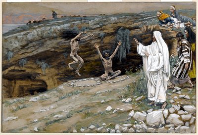 汚れた霊に取り憑かれた二人の男、キリストの生涯の挿絵、1884-96年（板紙にトイレとガッシュ） 作： James Jacques Joseph Tissot