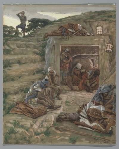 墓を見張る、私たちの主イエス・キリストの生涯からの挿絵、1886-94（紙の黒鉛の上にトイレ） 作： James Jacques Joseph Tissot