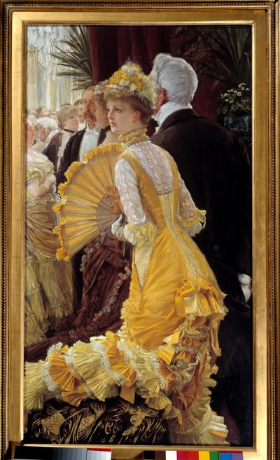 黄色いドレス：社交界の夜の優雅なカップル ジャック・ジョセフ(Jacques-Joseph) Tissot dit James Tissot (1836-1902) 1878 Sun.0.9x0.5 m パリ、オルセー美術館 作： James Jacques Joseph Tissot