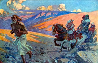 エリヤはアハブの戦車の前を走る-聖書 作： James Jacques Joseph after Tissot