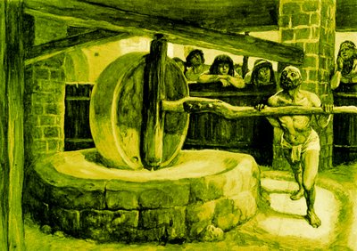 サムソンは工場を刑務所で回す-聖書 作： James Jacques Joseph after Tissot