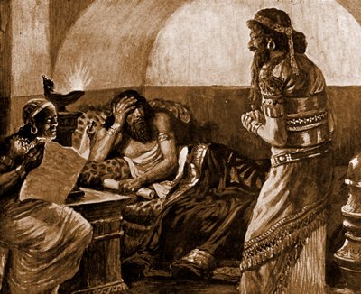 歴代誌はアハシュエロスに読まれる-聖書 作： James Jacques Joseph after Tissot