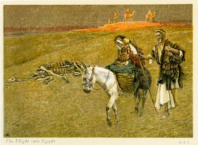エジプトへの逃避、聖マタイ-第2章-聖書 作： James Jacques Joseph after Tissot