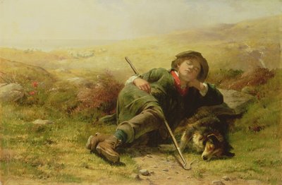 1851年に職務を怠った羊飼いの少年と牧羊犬 作： James John Hill