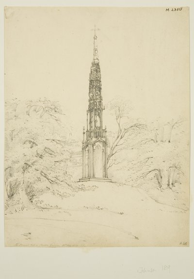 1819年5月25日、Stourhead GardensのBristol High Cross（紙に鉛筆）。 作： James Johnson