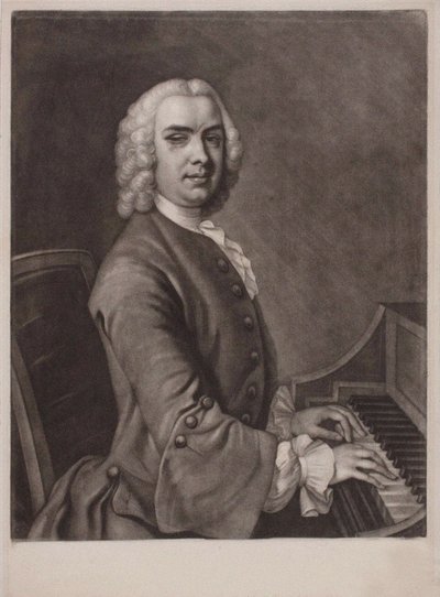 オルガン奏者で作曲家のジョン・スタンレー (1712-1786) の肖像。 作： James MacArdell