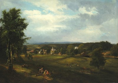 1850年、ニューヨーク州アルバニー近郊の村の風景。 作： James McDougal Hart