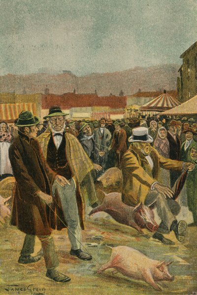 アイルランドの豚の品評会（カラーリトグラフ） 作： James McGavin Greig