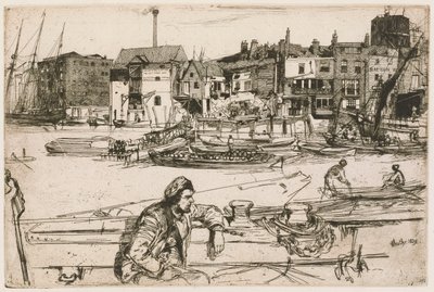 テムズ川のセットからのブラック ライオン ワーフ 作： James Abbott McNeill Whistler