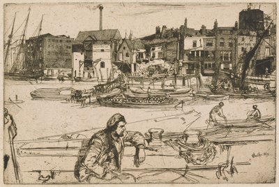 テムズ川のセットからのブラック ライオン ワーフ 作： James Abbott McNeill Whistler