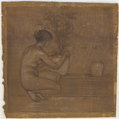 しゃがみ姿。 <em>The White Symphony: Three Girls</em>のための習作 作： James Abbott McNeill Whistler