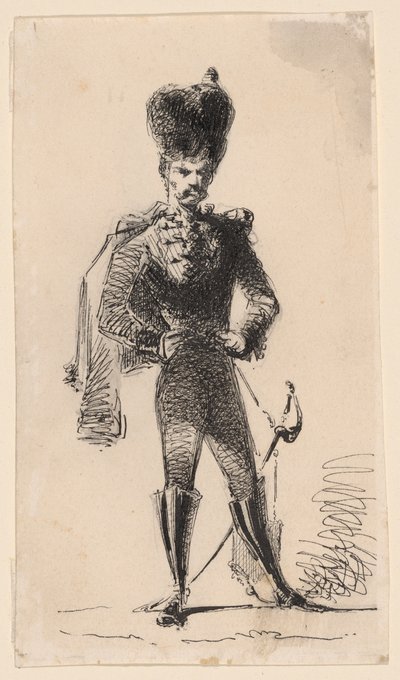 Hussar (右) シルクハットと包帯を巻いた頭の男 (裏面) 作： James Abbott McNeill Whistler