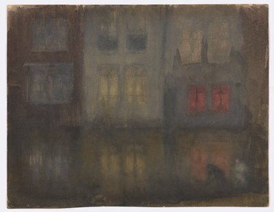 ノクターン: 黒と赤のバック運河、オランダ 作： James Abbott McNeill Whistler