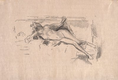 リクライニングするヌードモデル 作： James McNeill Whistler