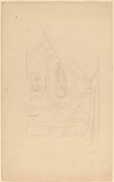 英国芸術家協会に掛けられたときのゴドウィン夫人の肖像画のスケッチ 作： James Abbott McNeill Whistler