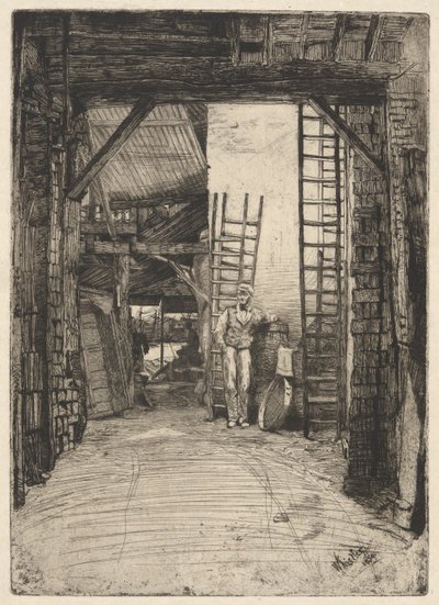 The Lime-Burner, from the Thames Set (テムズ川と他の主題のシーンの一連の 16 のエッチング) 作： James Abbott McNeill Whistler