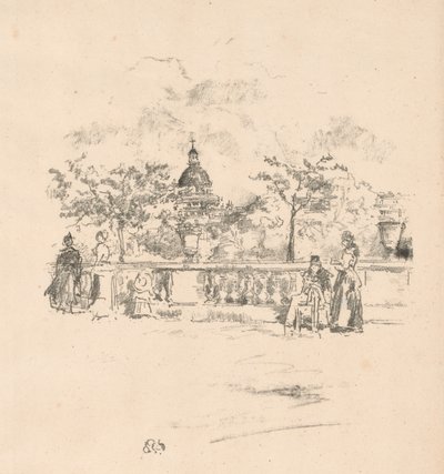 リュクサンブール公園のテラスから見たパンテオン 作： James Abbott McNeill Whistler