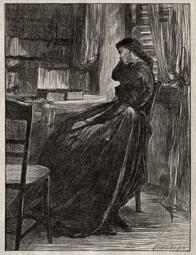 試練の説教：机に向かうジョアンナ・ダグラス 作： James Abbott McNeill Whistler