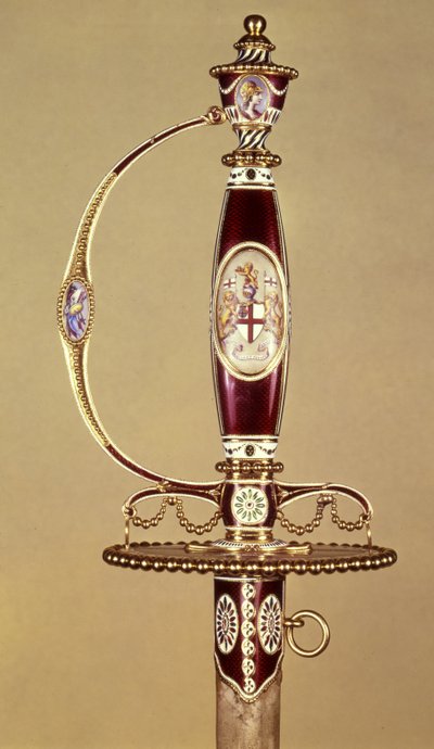 ジェームズモリセット（c.1766-c.1800）c.1780（ゴールド＆エナメル）によって設定された、東インド会社から大佐James Hartley（1745-99）に贈られた剣の柄 作： James Morisset