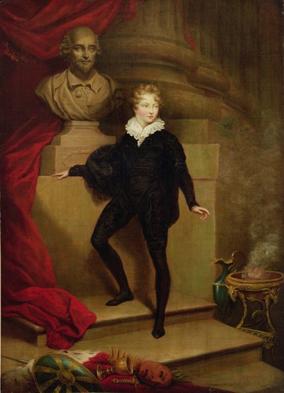 シェイクスピアの胸像の前でハムレットのようにマスターベティ、c.1804-06 作： James Northcote