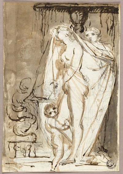 裸の女性と子供の彫刻を解く彫刻家 作： James Northcote