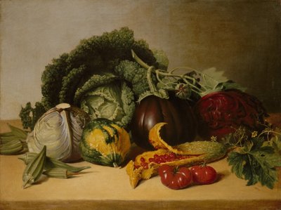 静物画。バルサム・アップルと野菜、1820年代頃 作： James Peale