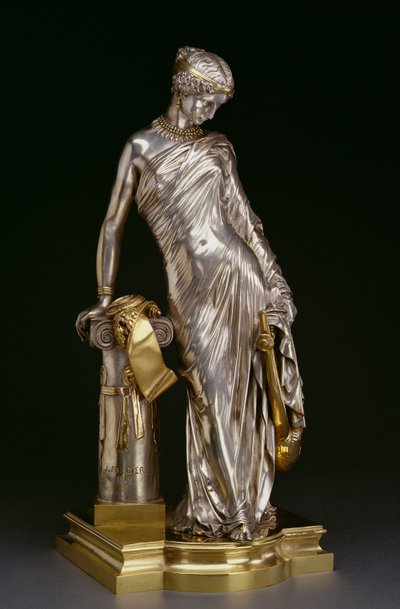 サッポースタンディングの図、1848年（銀色と金色のブロンズ） 作： James Pradier