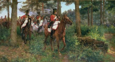 前哨基地の事件、ナポレオンの第 1 軍 1806 年の第 9 軽騎兵 (キャンバスに油彩) 作： James Prinsep Beadle