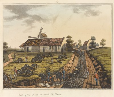 モンサンジャンの村の一部、「ウォータールーの戦いの歴史的記述」、1817年（アクアチント色） 作： James Rouse