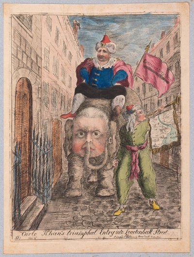 Carlo Khans Triumphalは、パブのリーデンホールストリートに入りました。 1783（手描きの彫刻） 作： James Sayers