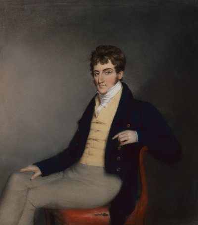 黄色いチョッキを着た紳士の肖像、1795年頃（紙にパステル） 作： James Sharples