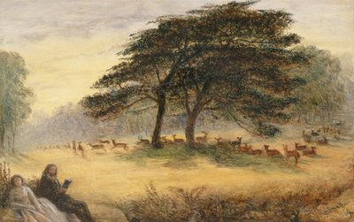 リッチモンド公園（ウィンザーパーク）の恋人たち（パネルに油彩） 作： James Smetham