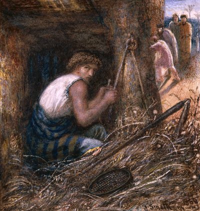 スタッフの間でのソールの隠蔽、1866年（WC、紙にアラビア語のオイルとガム） 作： James Smetham