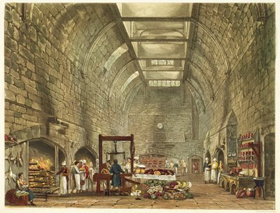 ウィリアムヘンリーパイン（1769-1843）パブの「ロイヤルレジデンスの歴史」からウィリアムジェームズベネット（1787-1844）によって刻まれた古代の台所、ウィンザー城。 1818 作： James Stephanoff
