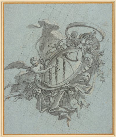 角と 3 つの鎖が天使と 2 つのプッチによって支えられている紋章 作： James Thornhill