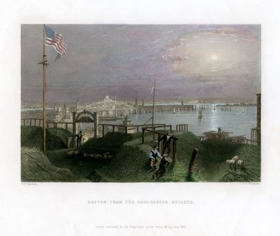 アメリカ合衆国、ドーチェスターハイツから見たボストン、1838年。 作： James Tibbitts Willmore
