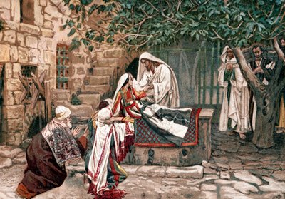 シナゴーグの総督ヤイロの娘を死からよみがえらせたキリスト、1897年 作： James Tissot
