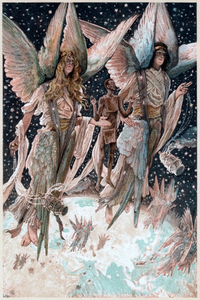 燃える香炉で天使によって楽園に運ばれた悔い改めた泥棒の魂、1897年 作： James Tissot