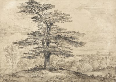 その陰の下にグループ化された鹿の群れを持つ上昇中の杉 作： James Ward