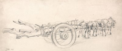 馬のペアと牛のペアによって描かれた、木の幹を積んだ木材カート 作： James Ward