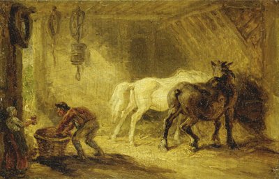 厩舎の内部、c.1830-40（パネルに油彩） 作： James Ward